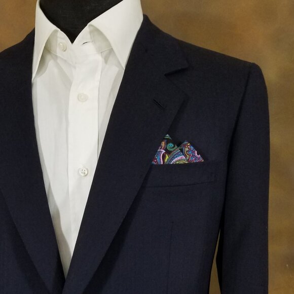 New - Blue Black Scroll Pre-Folded Pocket Square Handkerchief Insert - Picture 1 of 7